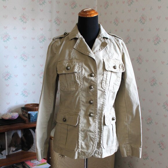 Vintage Banana Republic Khaki Safari Utility Military Jacket, Size 6 - Picture 3 of 9
